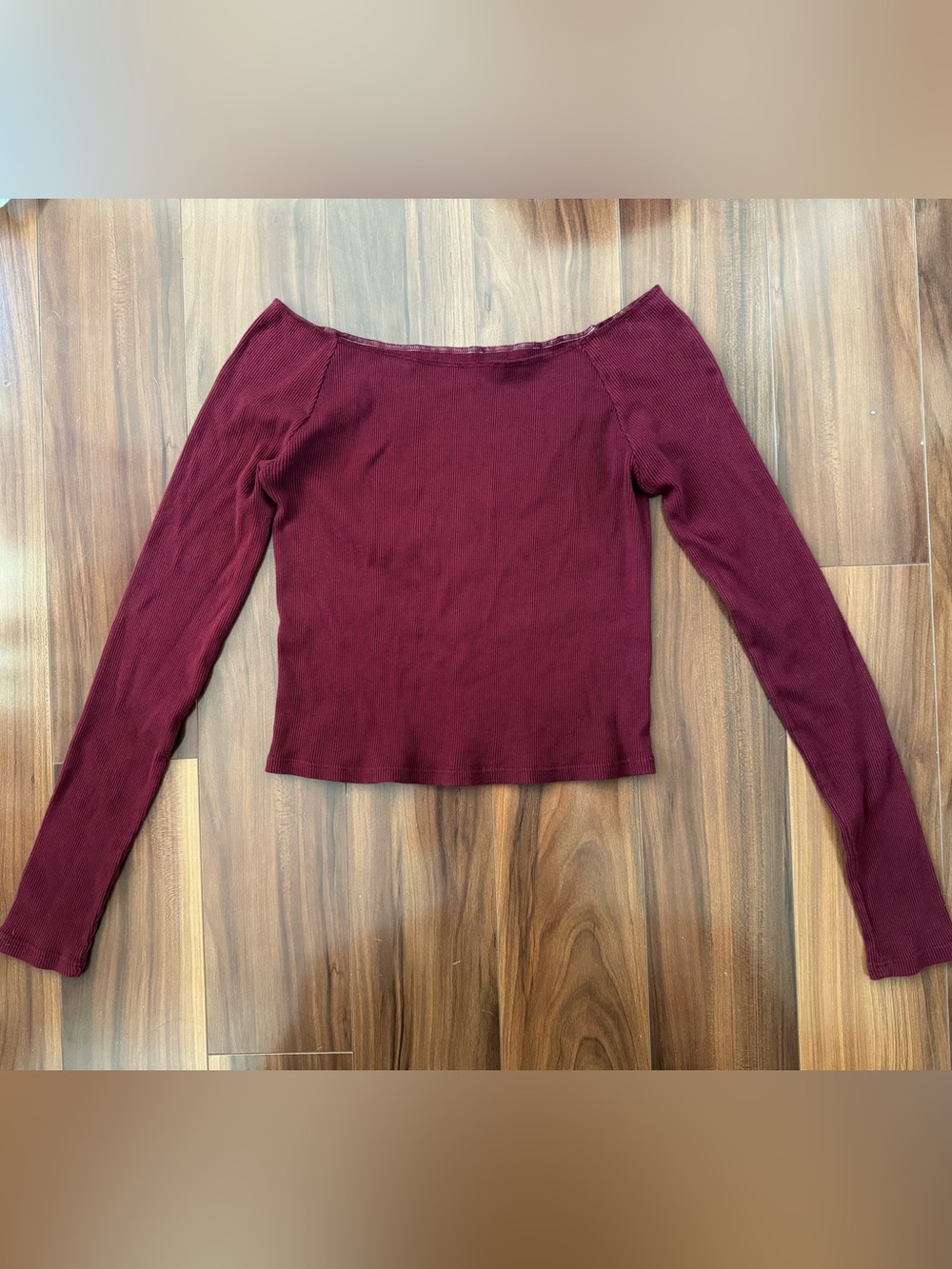 Brandy Melville Off-Shoulder Ribbed Long-Sleeve Top